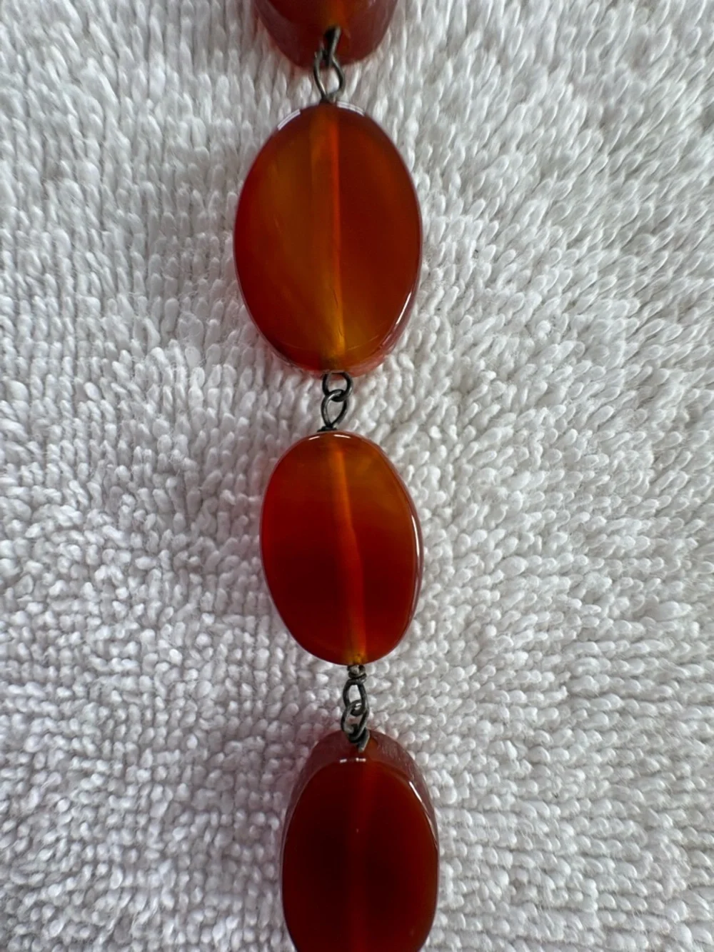 Vintage Carnelian Necklace Whiskey Brown Orange Flat Oval Chunky Boho
